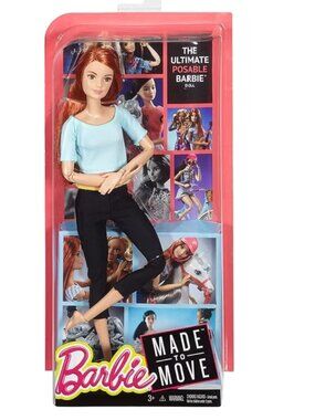 NIB 2018 Barbie Made to Move Posable Doll With Red Hair & Light Blue Top (DPP74)
